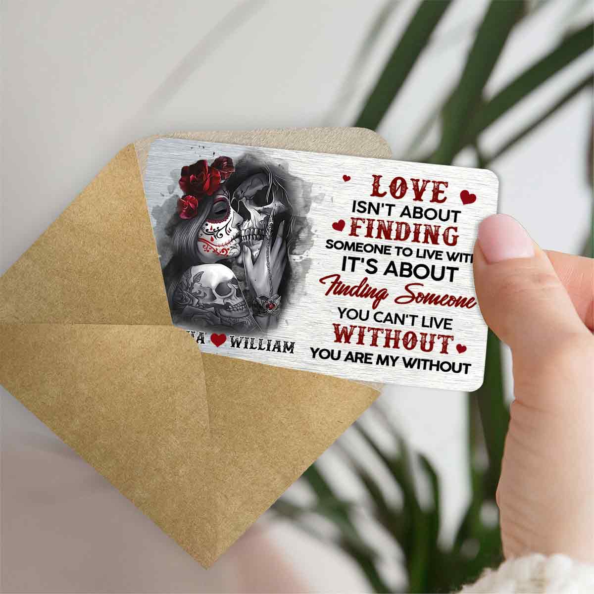 Tu es mon sans moi - Carte personnalisée pour portefeuille avec tête de mort pour couple