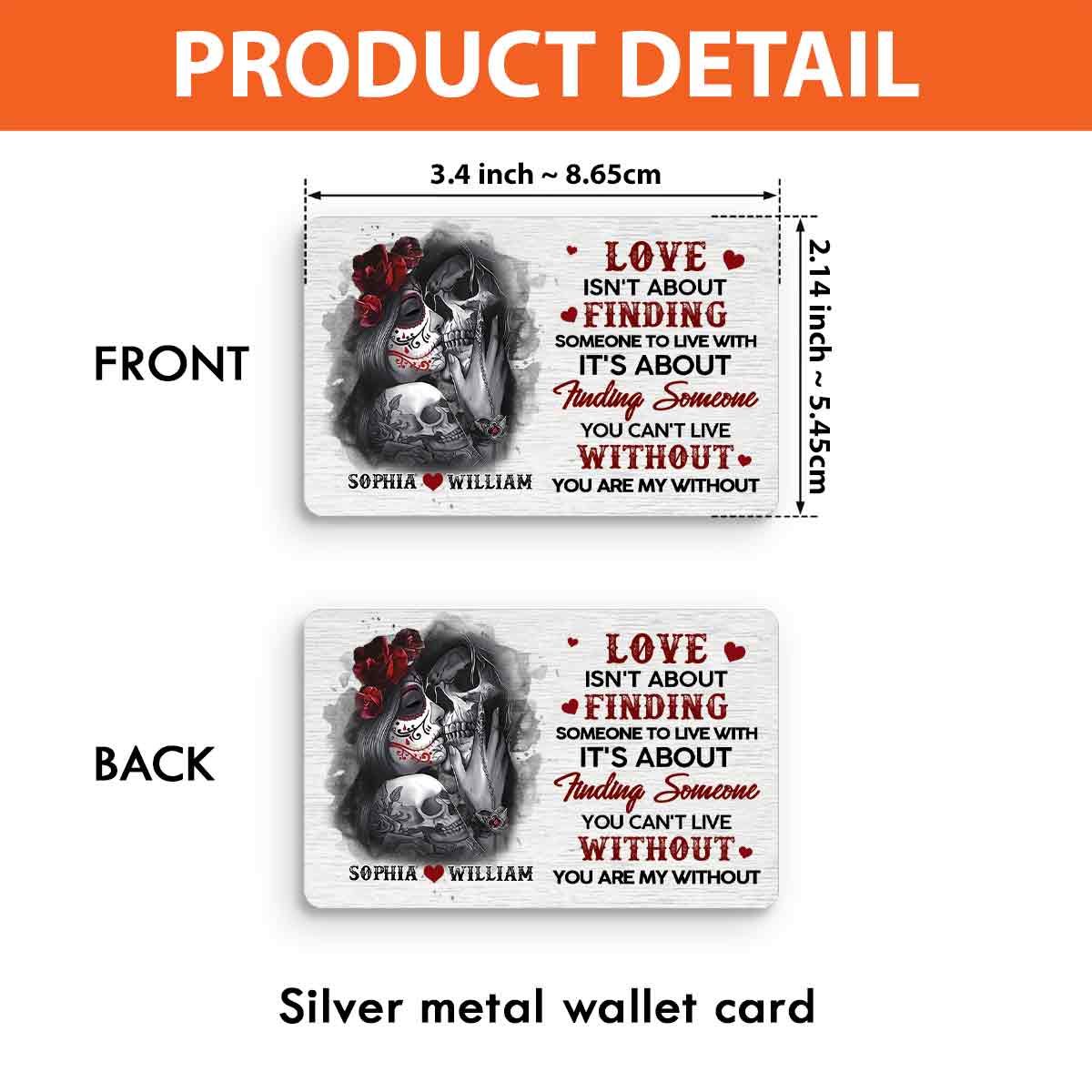 Tu es mon sans moi - Carte personnalisée pour portefeuille avec tête de mort pour couple