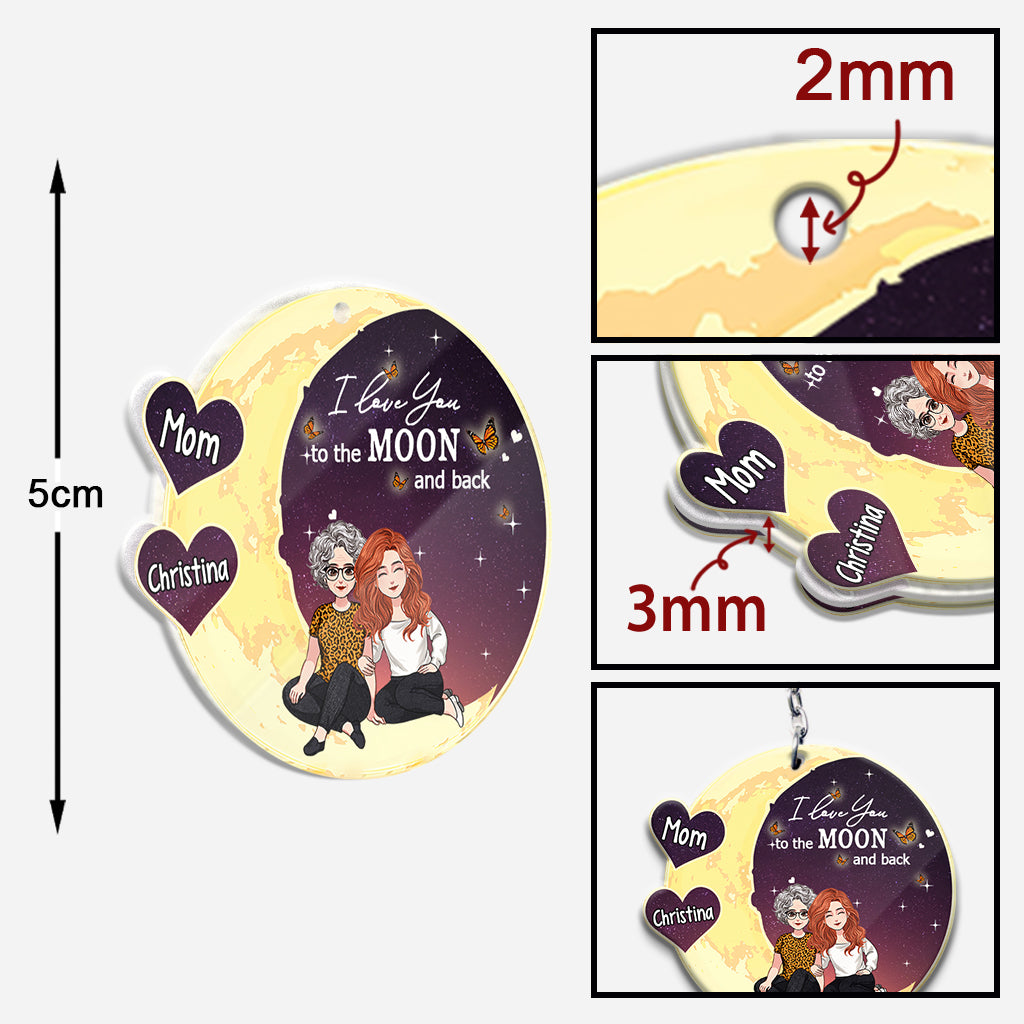 Aller sur la Lune et retour - Cadeau pour maman, grand-mère - Porte-clés personnalisé