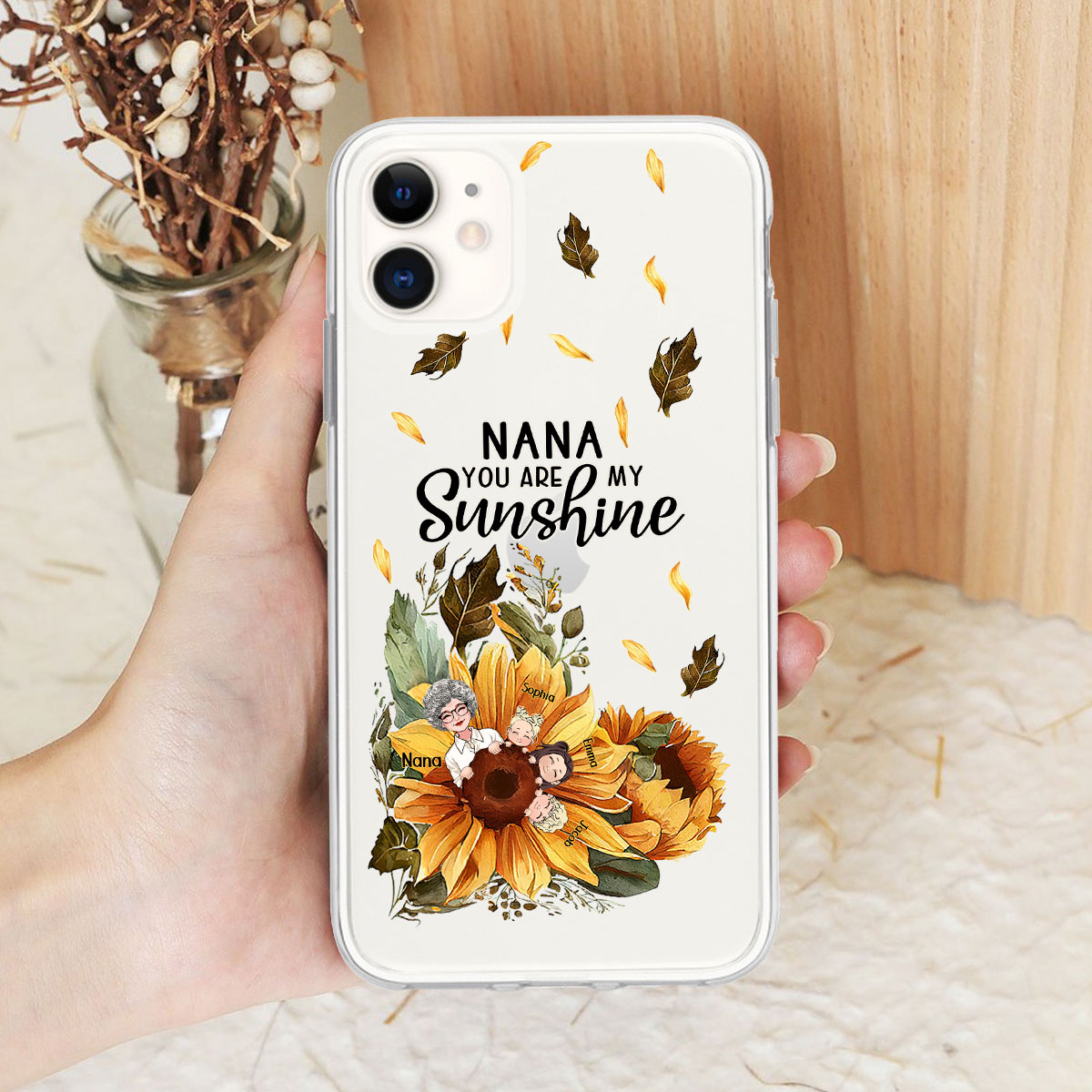 Mamie, tu es mon rayon de soleil - Coque de téléphone transparente personnalisée pour grand-mère