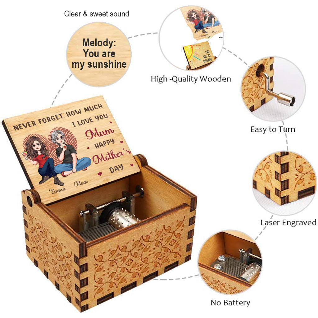 N'oublie jamais combien tu as aimé ta mère - Boîte à musique à manivelle personnalisée pour la fête des mères