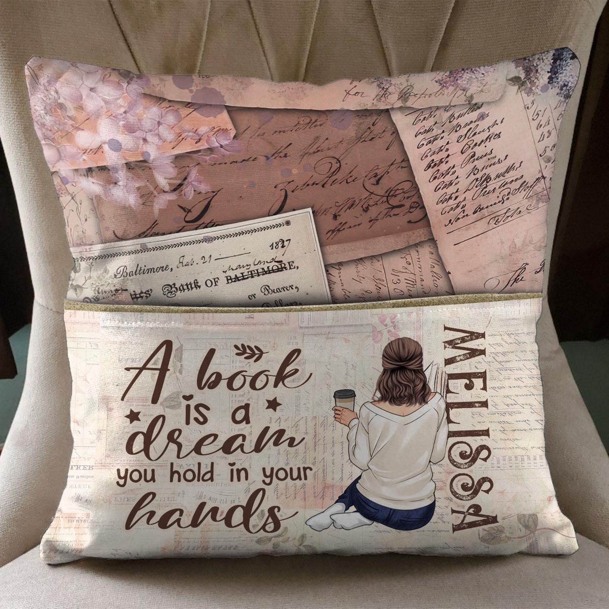 Un rêve que vous tenez entre vos mains - Coussin de poche en forme de livre personnalisé