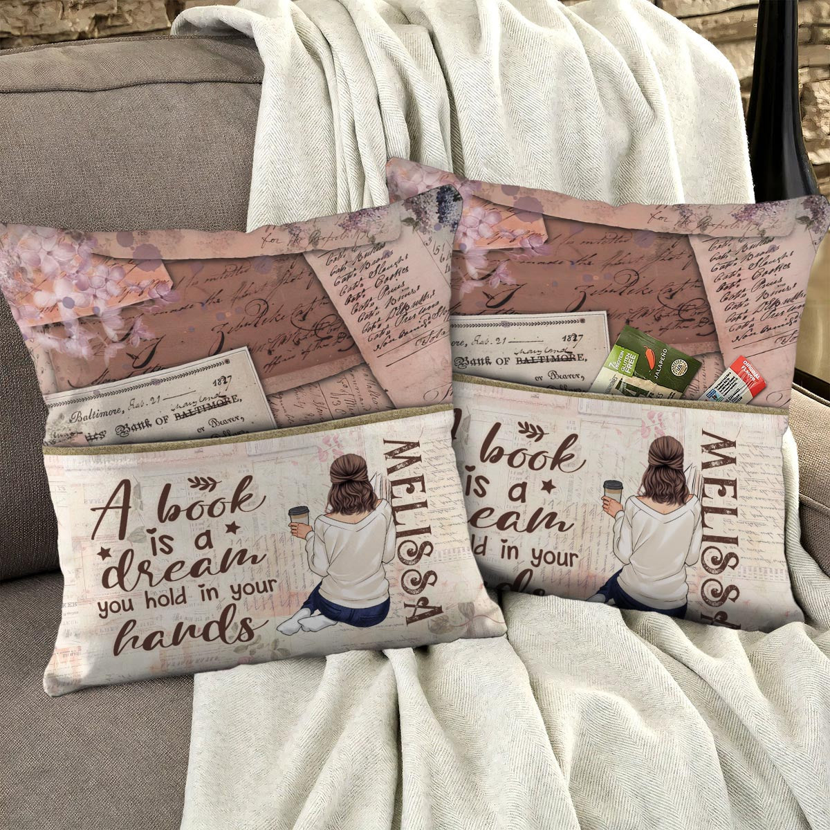Un rêve que vous tenez entre vos mains - Coussin de poche en forme de livre personnalisé