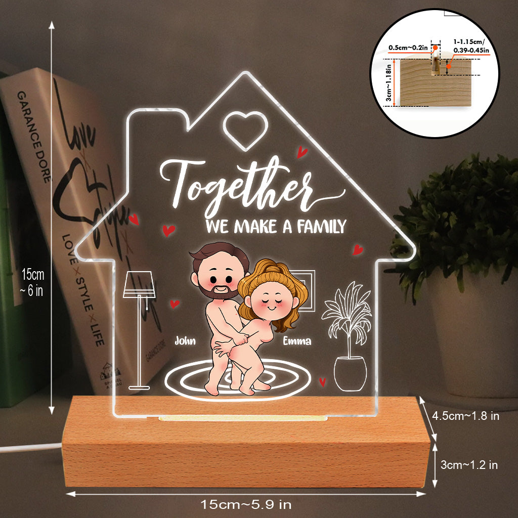 Together We Make A Family - Personalized Couple Shaped Plaque Light Base