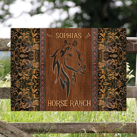 Écurie - Panneau métallique rectangulaire personnalisé représentant un cheval
