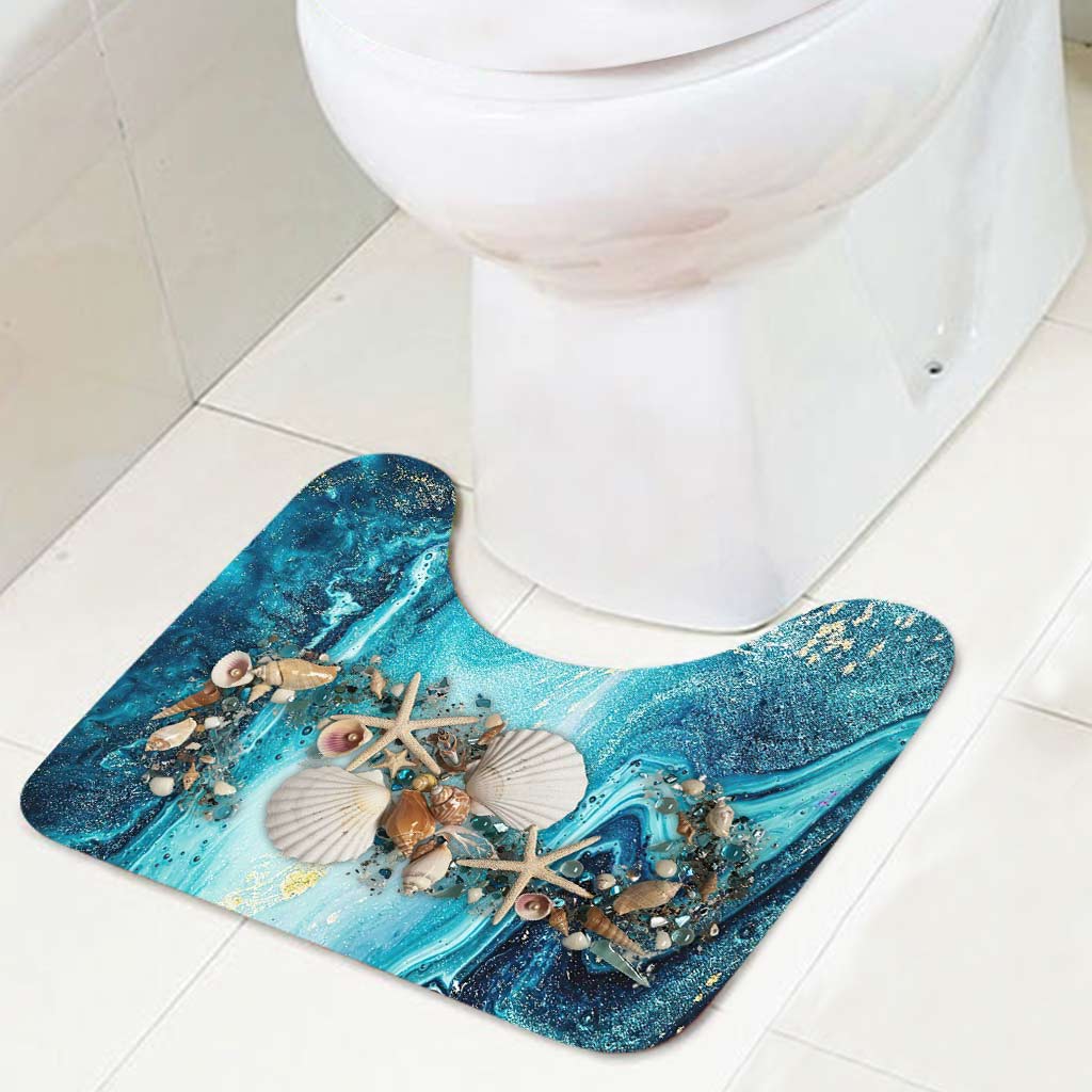 Ensemble rideau et tapis de bain à paillettes coquillage - Amoureux de la mer
