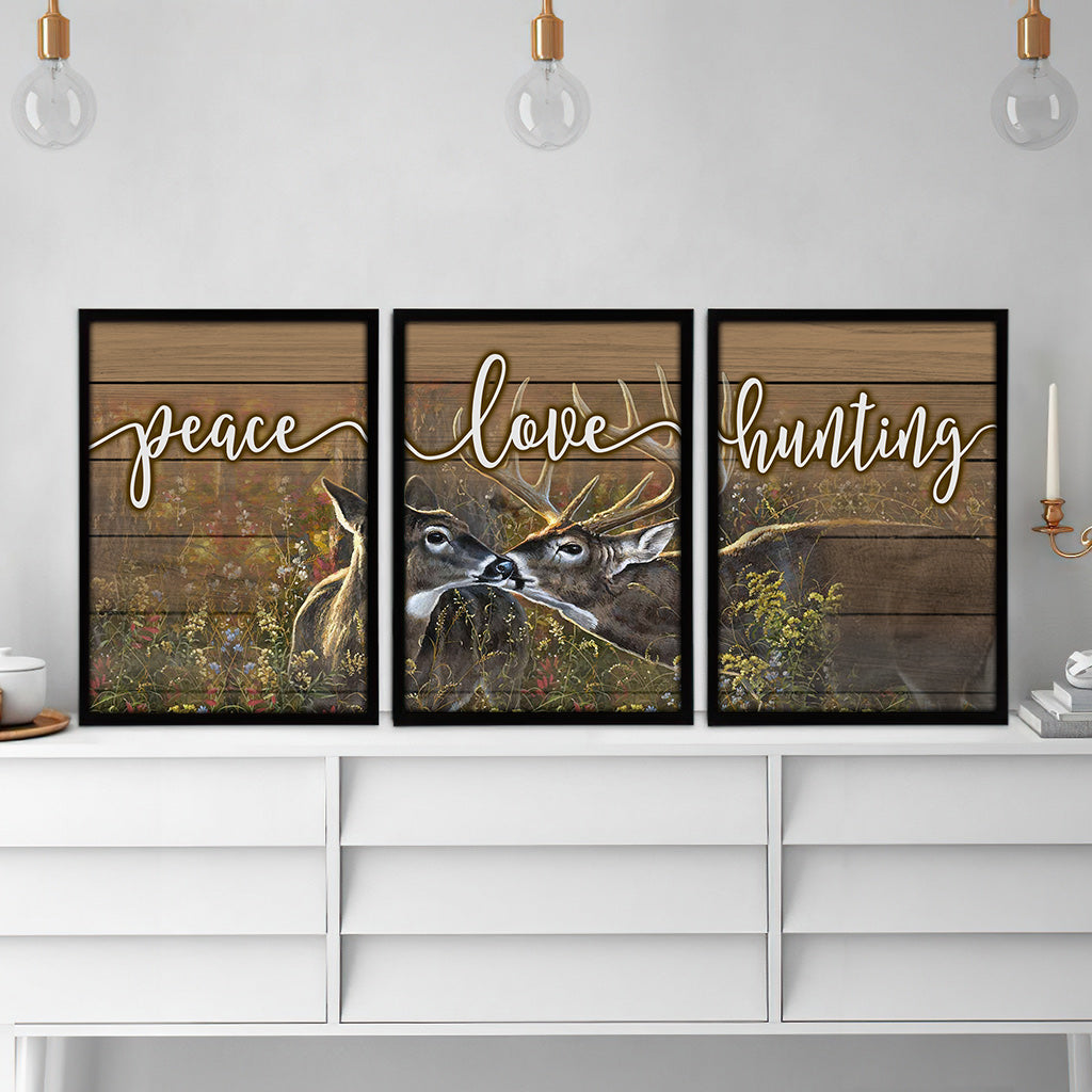 Paix, amour et chasse - Ensemble affiche et toile sur le thème de la chasse