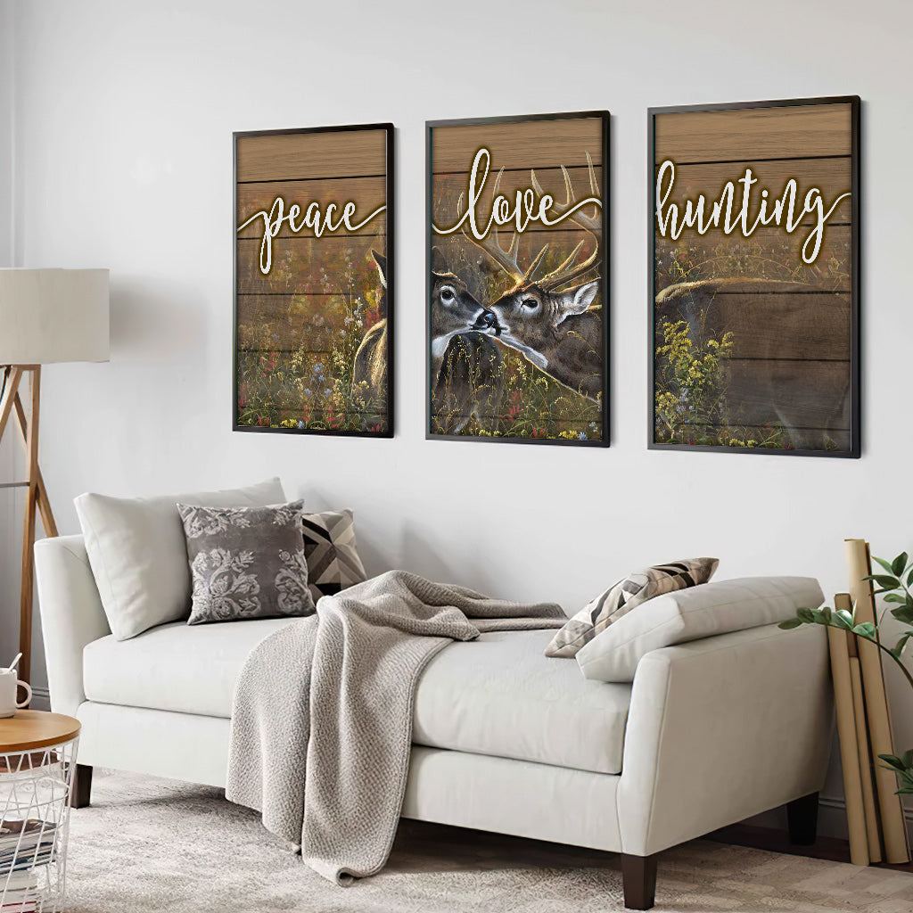Paix, amour et chasse - Ensemble affiche et toile sur le thème de la chasse