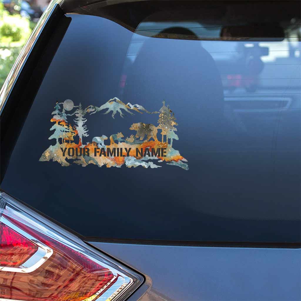 Famille en camping - Autocollant personnalisé découpé à la forme