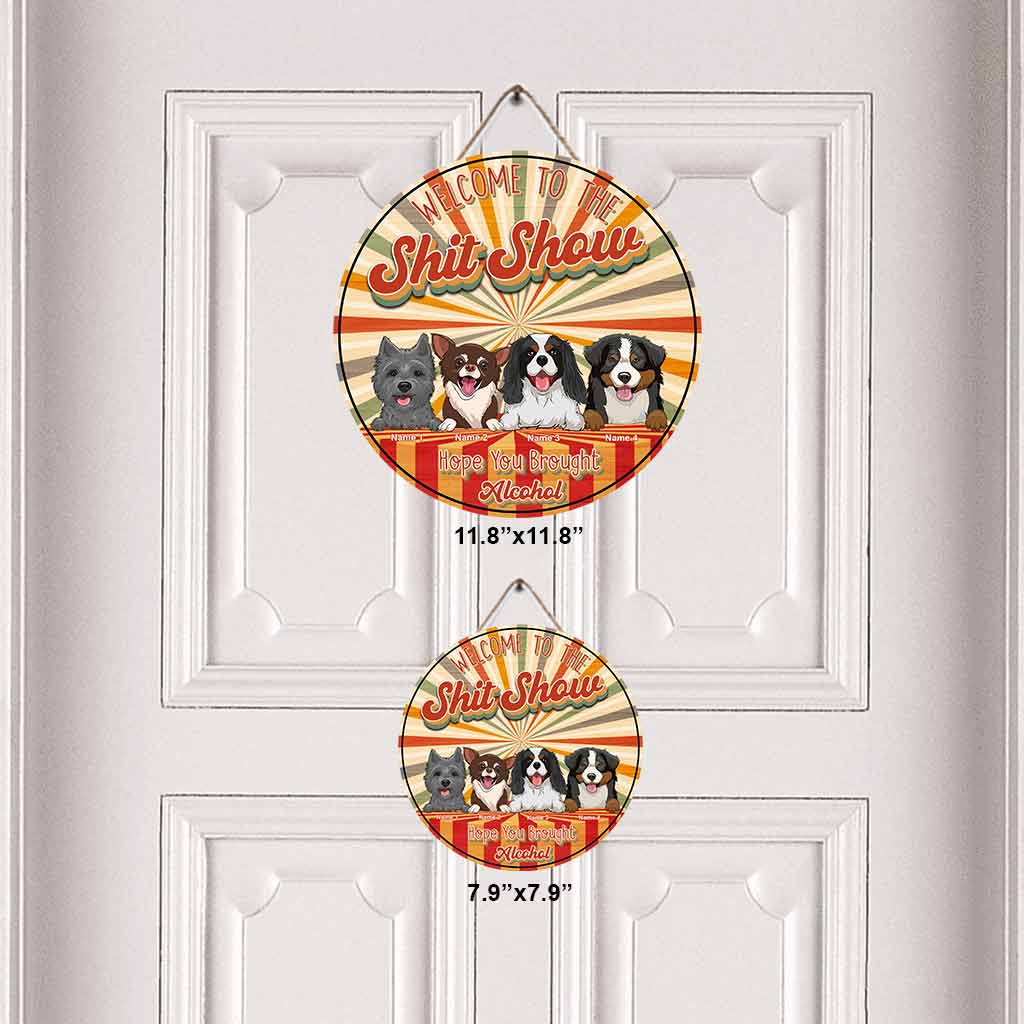 Bienvenue au spectacle - Panneau rond en bois personnalisé pour chien