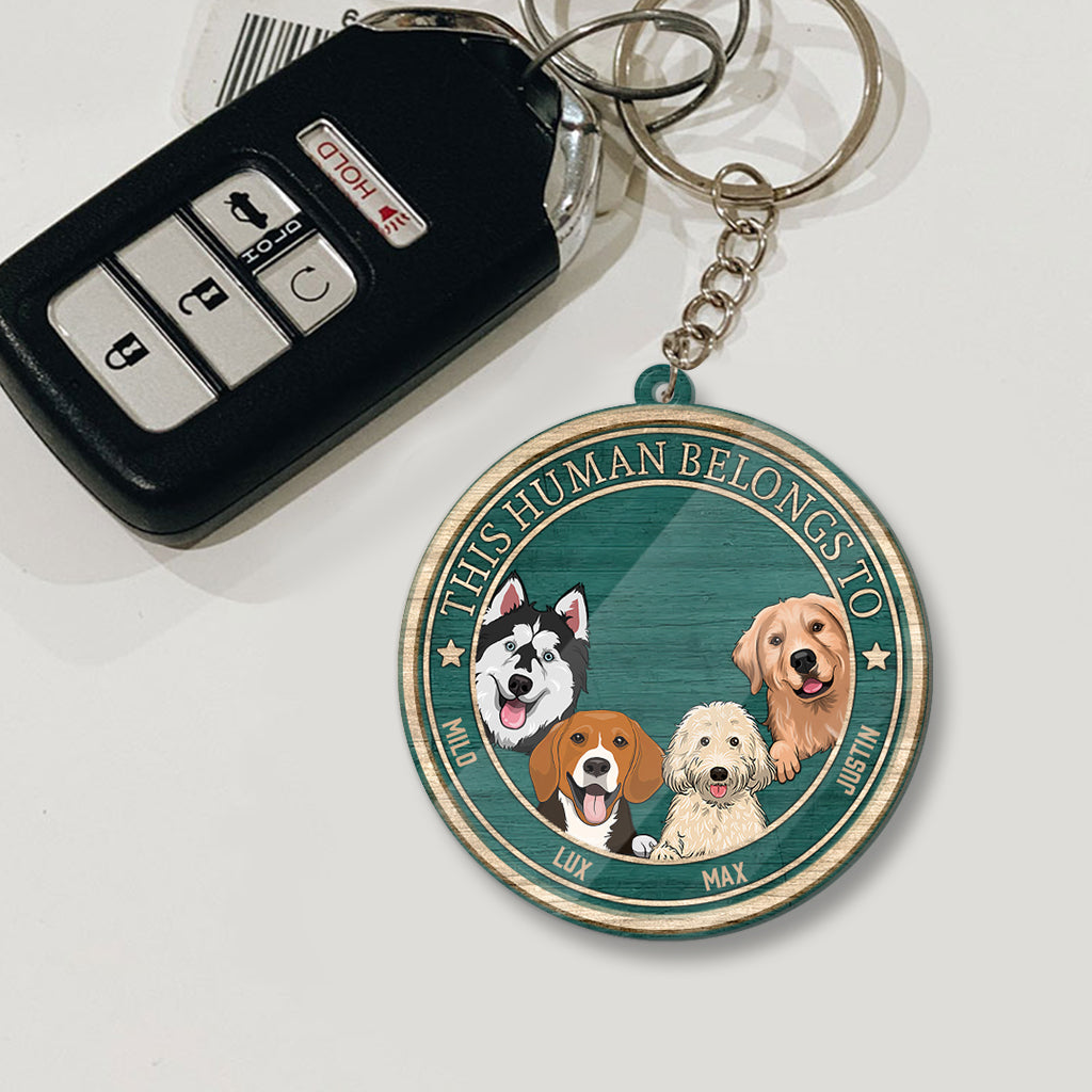 Ce humain appartient à - Porte-clés pour chien personnalisé (Impression recto verso)