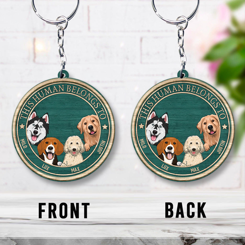 Ce humain appartient à - Porte-clés pour chien personnalisé (Impression recto verso)