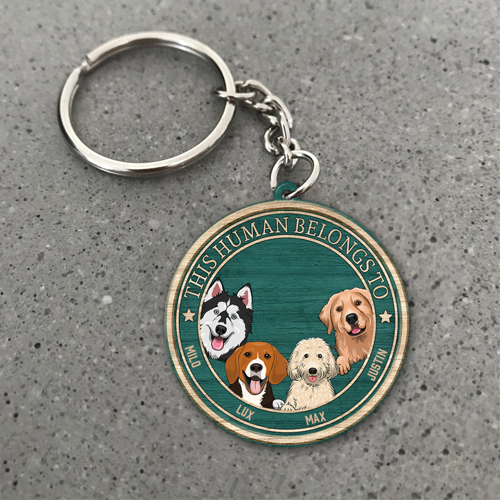 Ce humain appartient à - Porte-clés pour chien personnalisé (Impression recto verso)