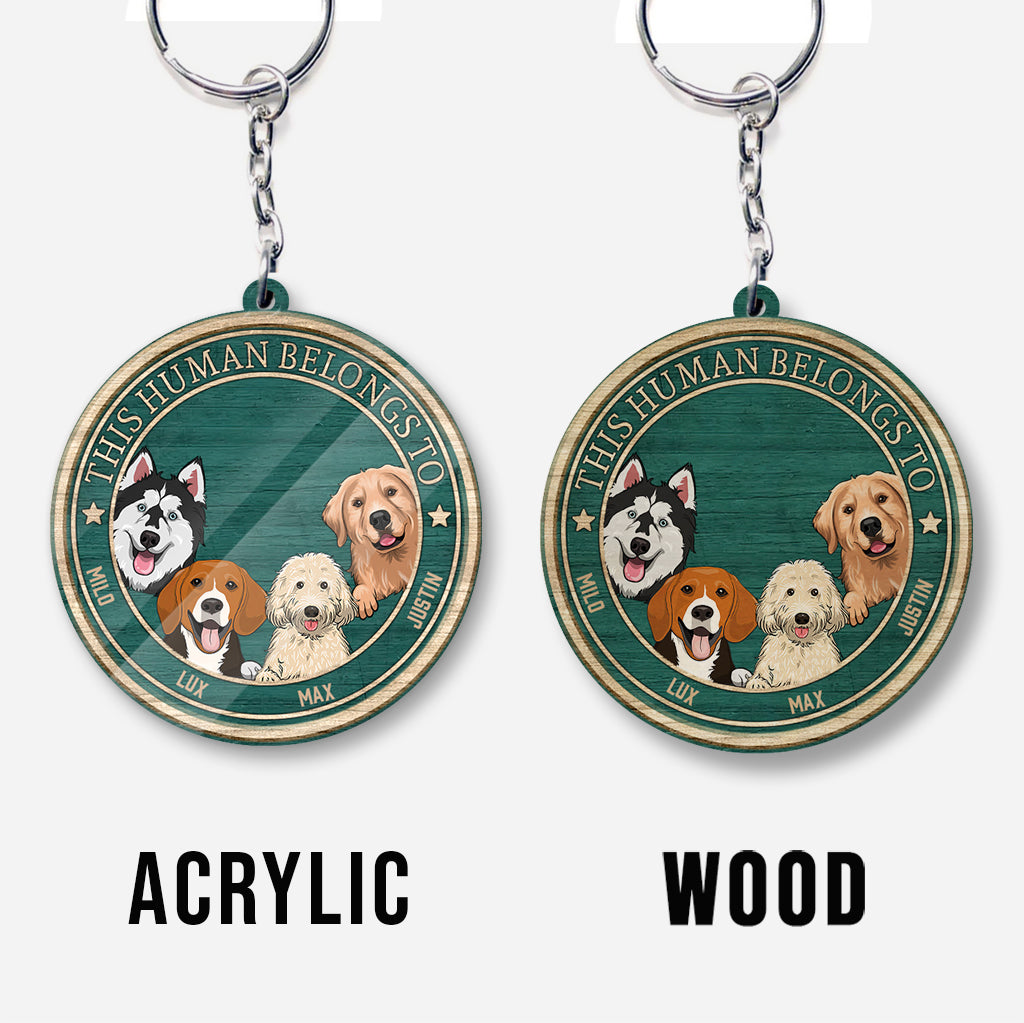 Ce humain appartient à - Porte-clés pour chien personnalisé (Impression recto verso)