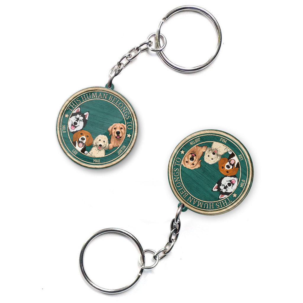 Ce humain appartient à - Porte-clés pour chien personnalisé (Impression recto verso)