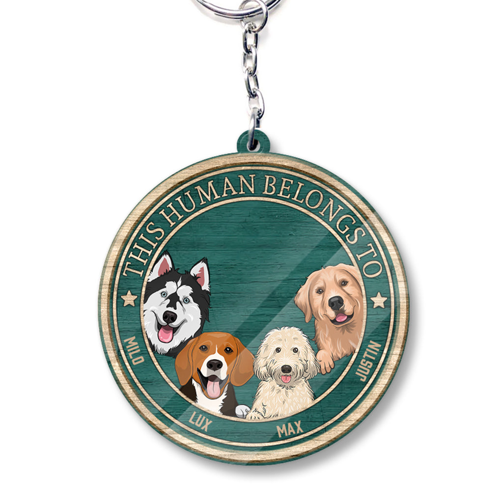 Ce humain appartient à - Porte-clés pour chien personnalisé (Impression recto verso)