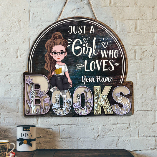 Juste une fille qui aime - Panneau en bois personnalisé « Livre »
