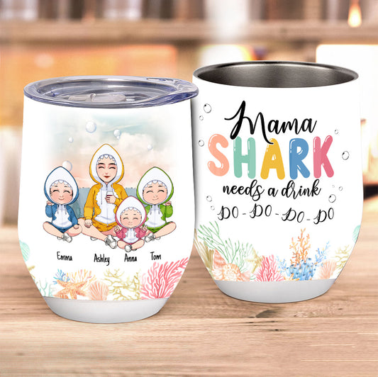 Mommy Shark Needs A Drink Do Do Do - Personalized Mother Wine Tumbler