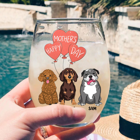 Je t'aime maman - Verre à vin personnalisé pour la fête des mères, motif chien.