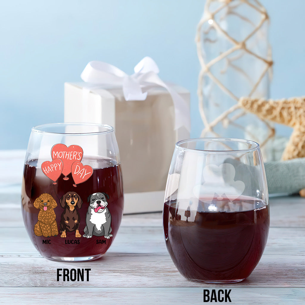 I Love You Mom - Personalized Mother's Day Dog All Over Wine Glass