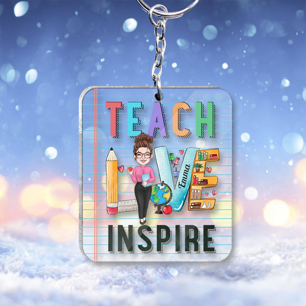 Enseigner, aimer, inspirer - Porte-clés transparent personnalisé pour enseignants