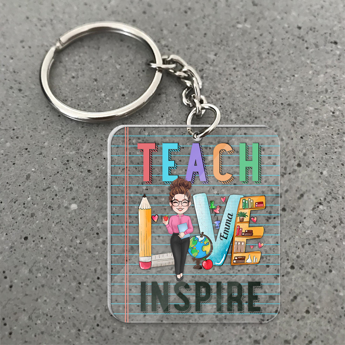 Enseigner, aimer, inspirer - Porte-clés transparent personnalisé pour enseignants