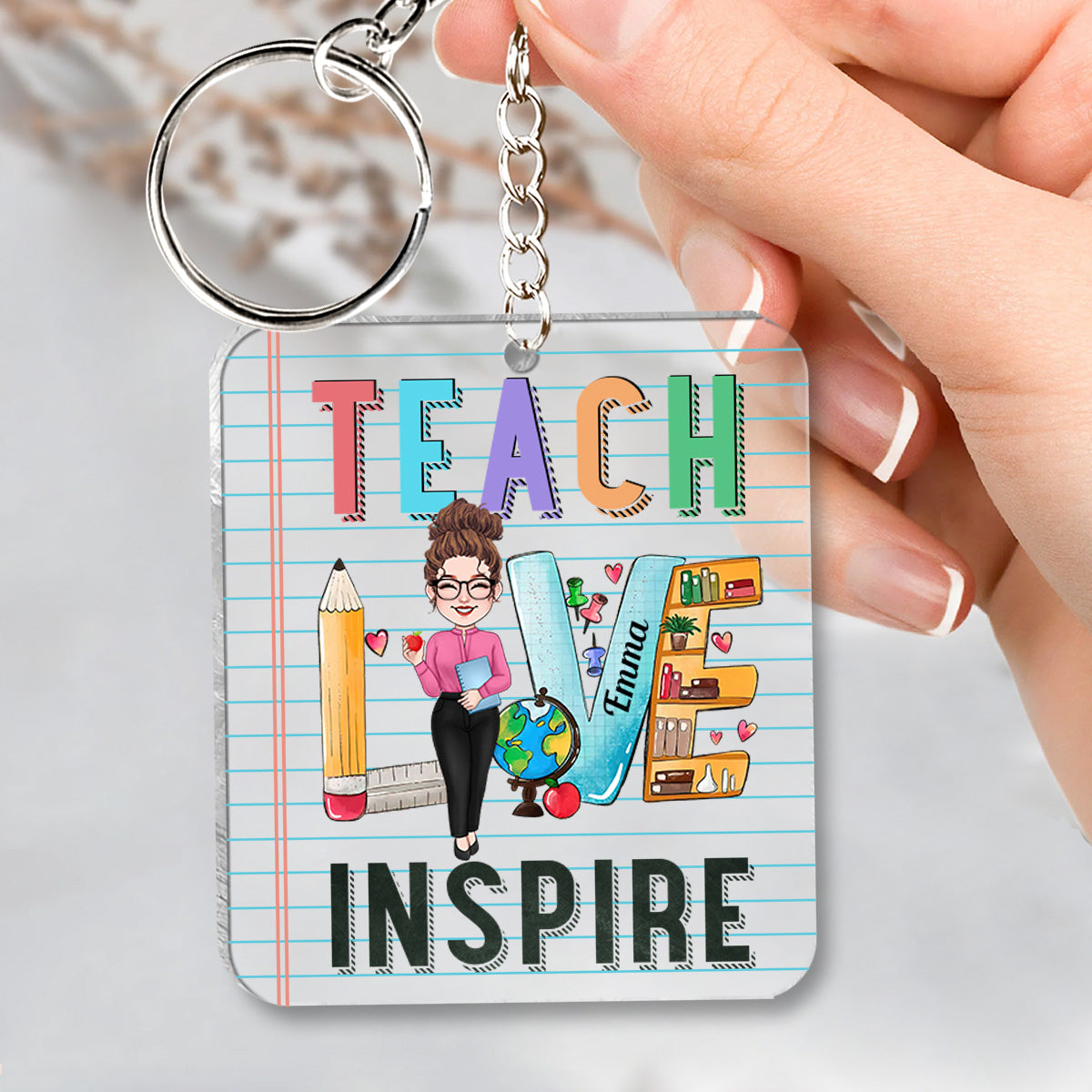 Enseigner, aimer, inspirer - Porte-clés transparent personnalisé pour enseignants