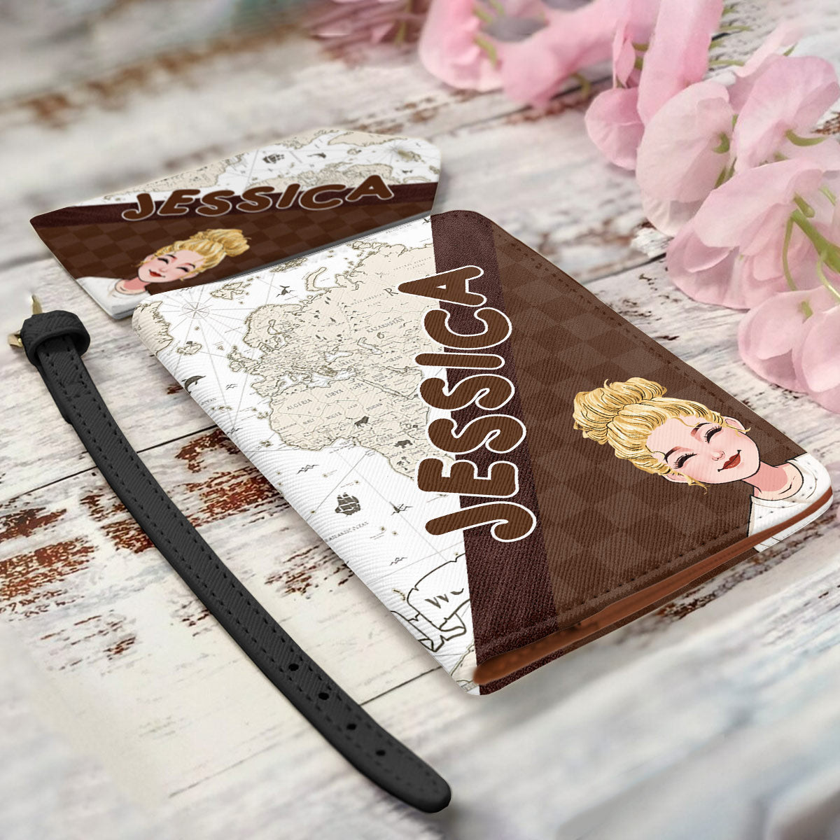 L'aventure vous attend - Étiquette à bagages et porte-passeport en cuir personnalisé pour vos voyages