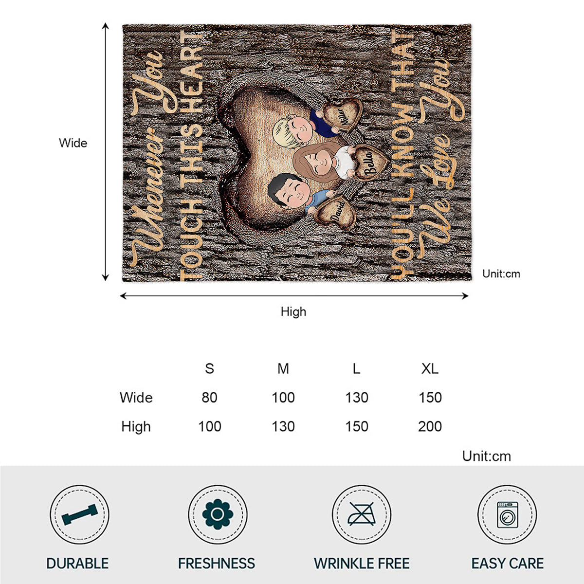 Couverture personnalisée pour grand-mère « À chaque fois que tu touches ce cœur »