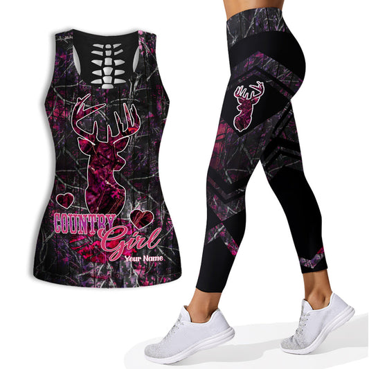 Country Girl Camo - Personalized Hunting Hollow Tank Top and Leggings