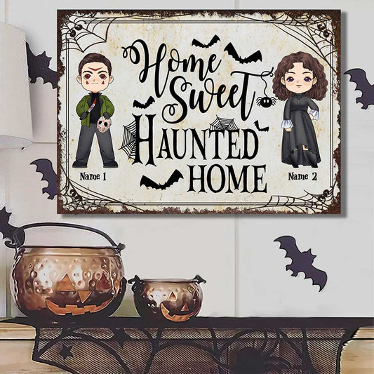 Maison hantée - Panneau métallique rectangulaire personnalisé pour couple, idéal pour Halloween
