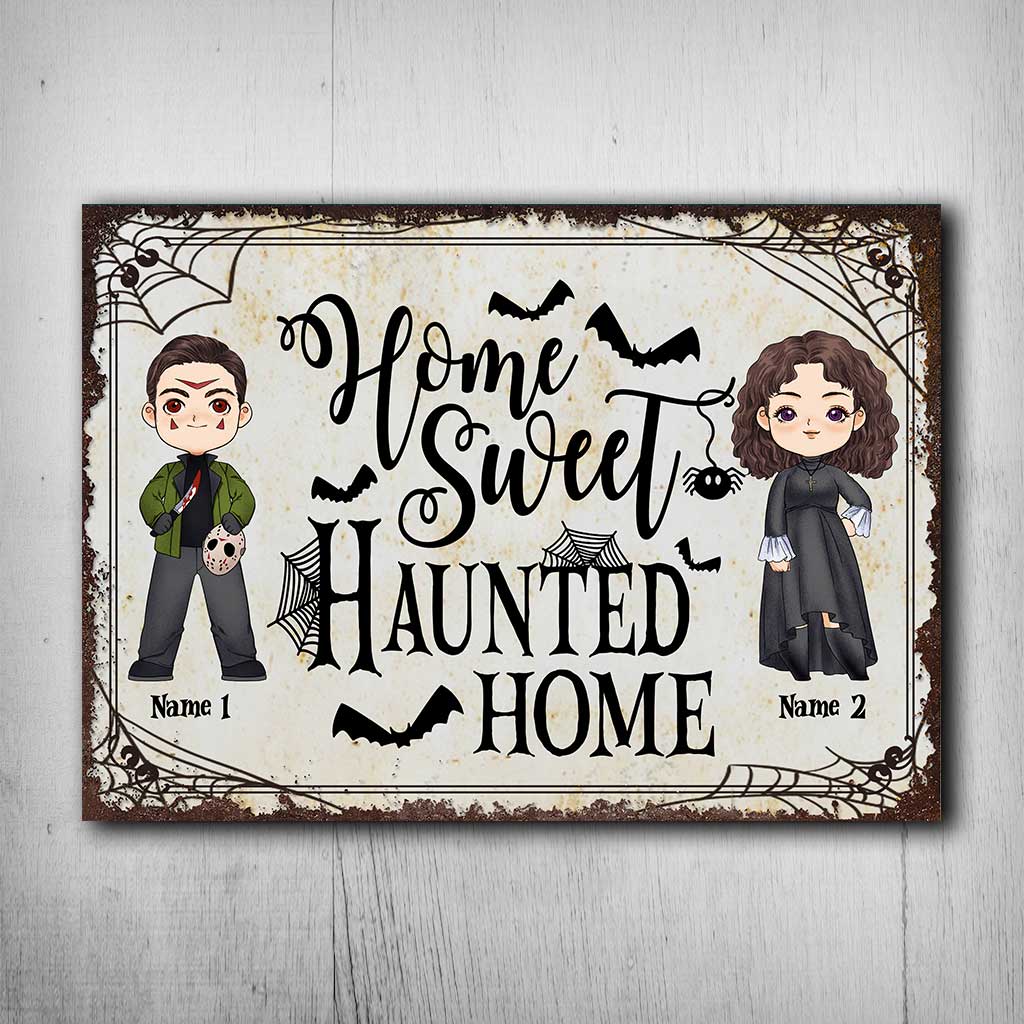 Maison hantée - Panneau métallique rectangulaire personnalisé pour couple, idéal pour Halloween