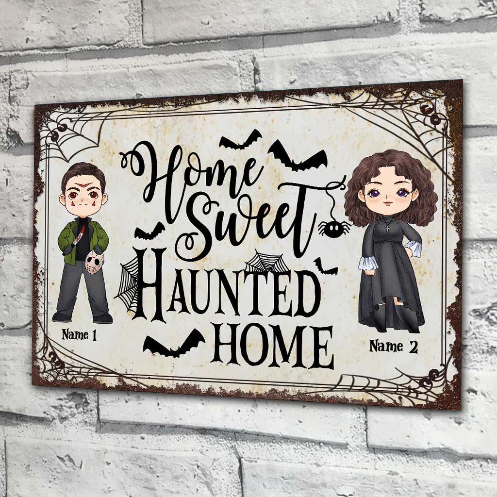 Maison hantée - Panneau métallique rectangulaire personnalisé pour couple, idéal pour Halloween