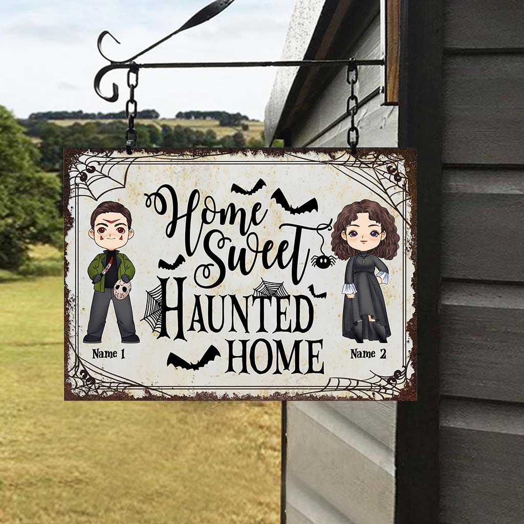 Maison hantée - Panneau métallique rectangulaire personnalisé pour couple, idéal pour Halloween