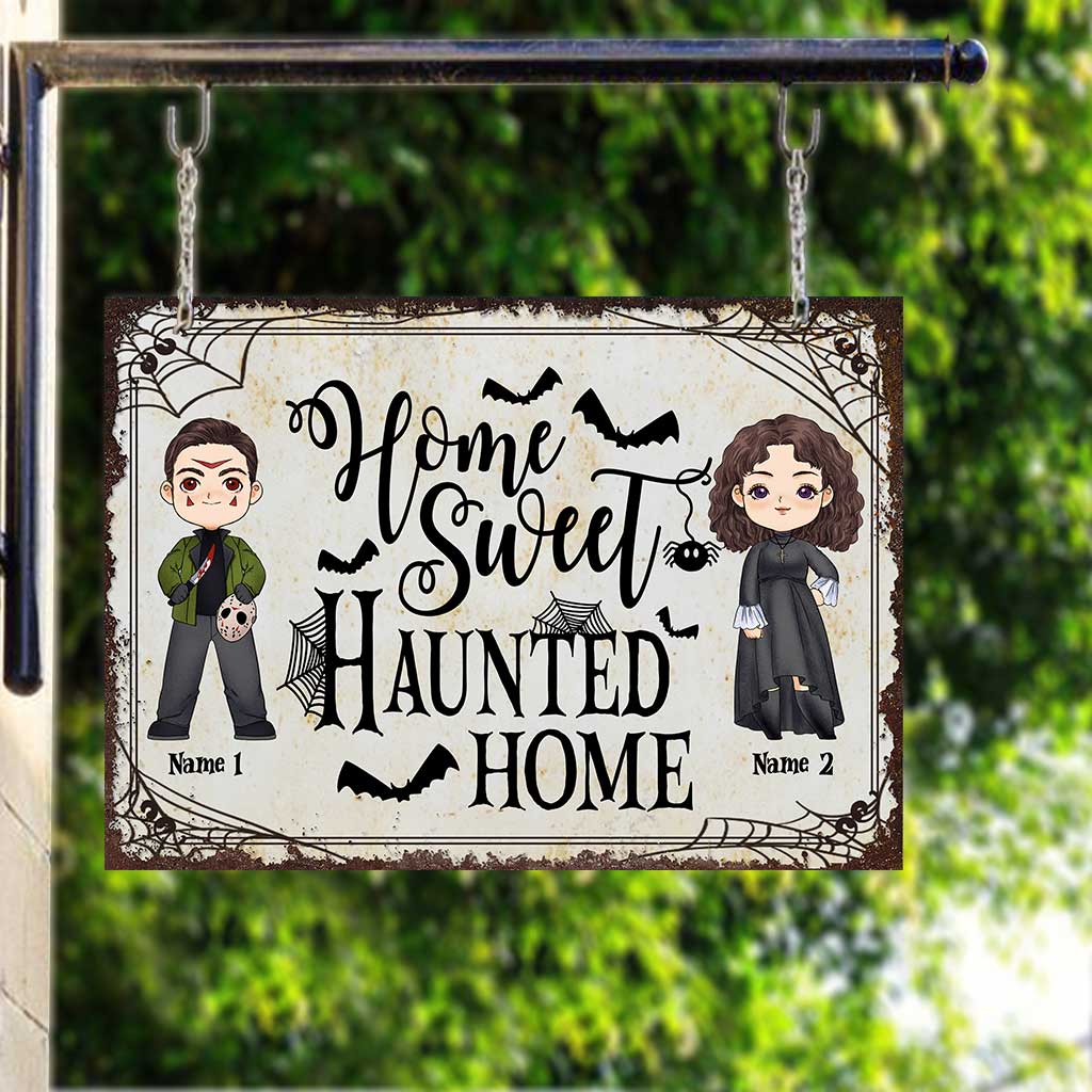 Maison hantée - Panneau métallique rectangulaire personnalisé pour couple, idéal pour Halloween