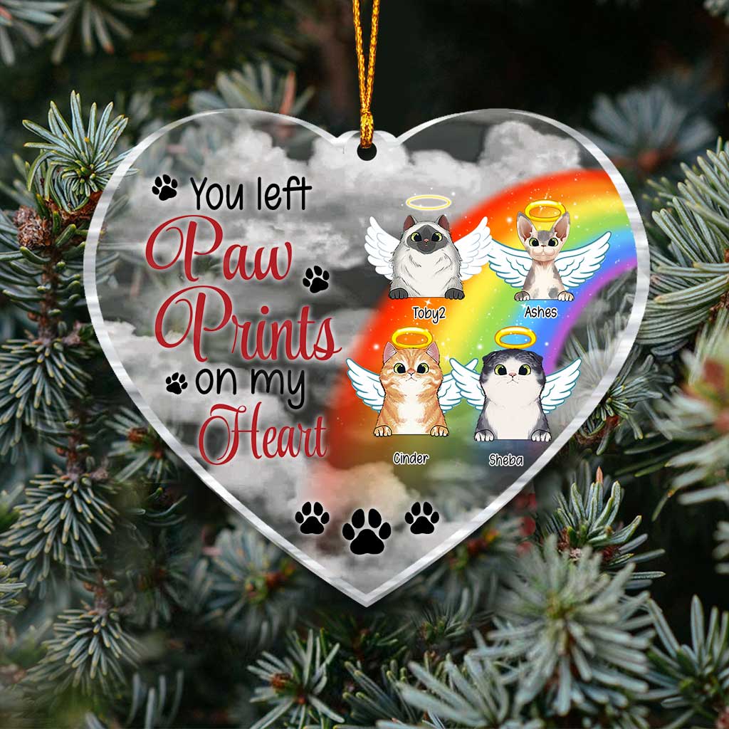 You Left Paw Prints On My Heart - Personalized Christmas Cat Transparent Ornament