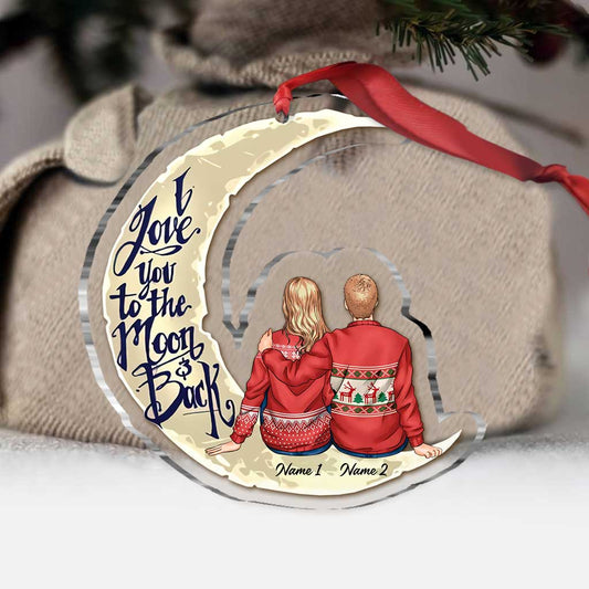 I Love You To The Moon And Back - Personalized Christmas Couple Transparent Ornament
