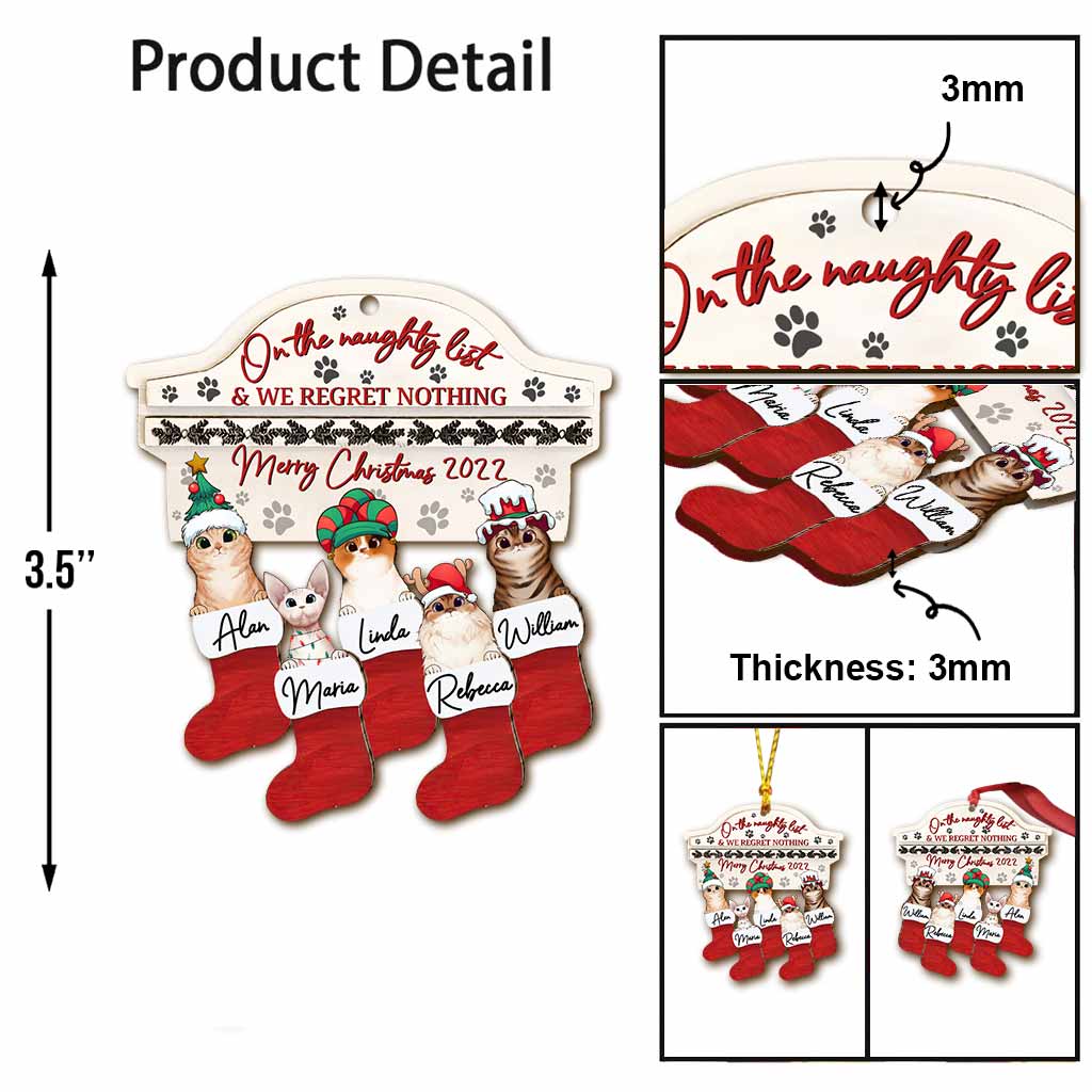 Sur la liste des vilains chats - Ornement de Noël personnalisé avec un chat (Impression recto verso)