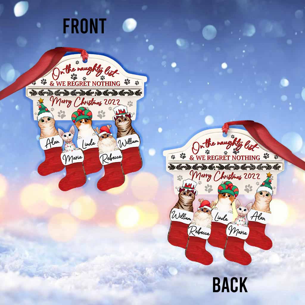 Sur la liste des vilains chats - Ornement de Noël personnalisé avec un chat (Impression recto verso)