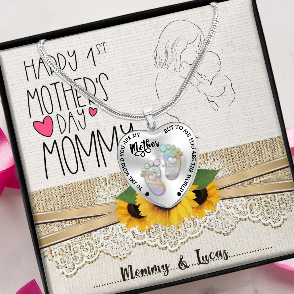 Au monde entier - Collier pendentif cœur personnalisé pour la fête des mères