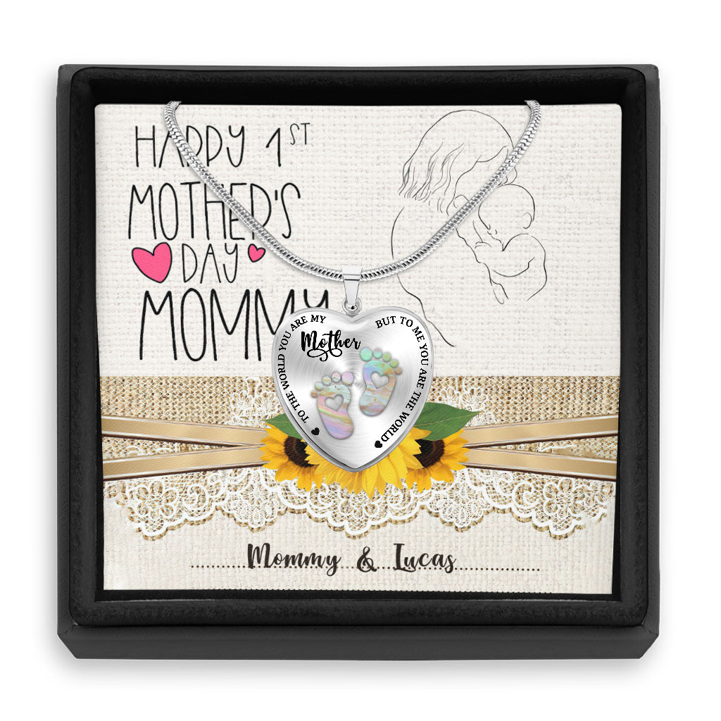 Au monde entier - Collier pendentif cœur personnalisé pour la fête des mères