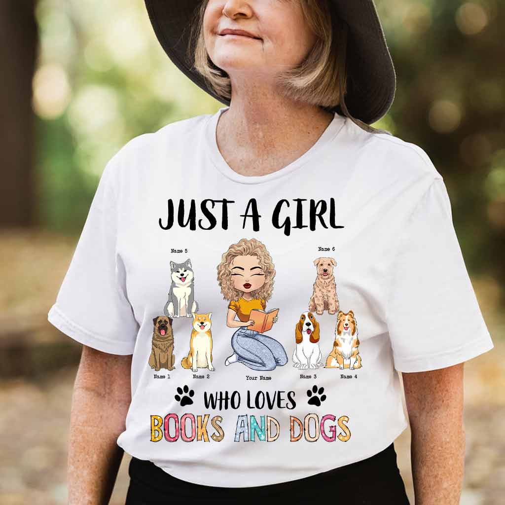 Juste une fille qui aime les livres et les chiens - T-shirt et sweat à capuche personnalisés avec des livres