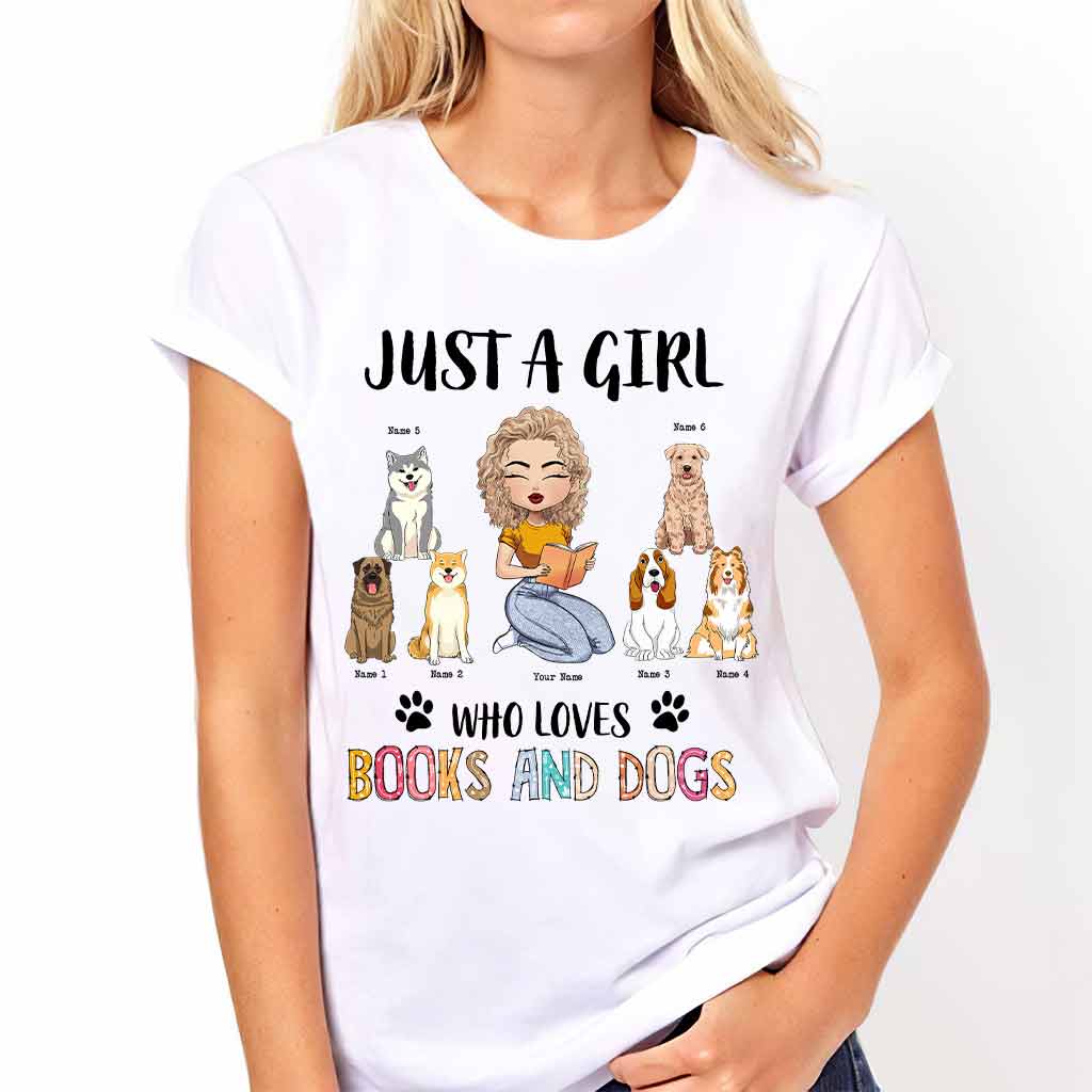 Juste une fille qui aime les livres et les chiens - T-shirt et sweat à capuche personnalisés avec des livres