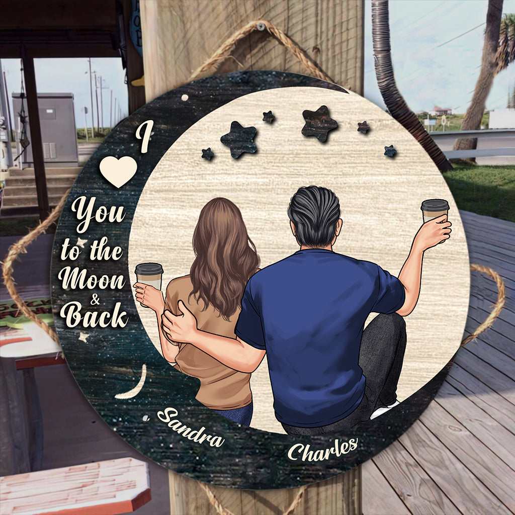I Love You - Personalized Couple Round Wood Sign