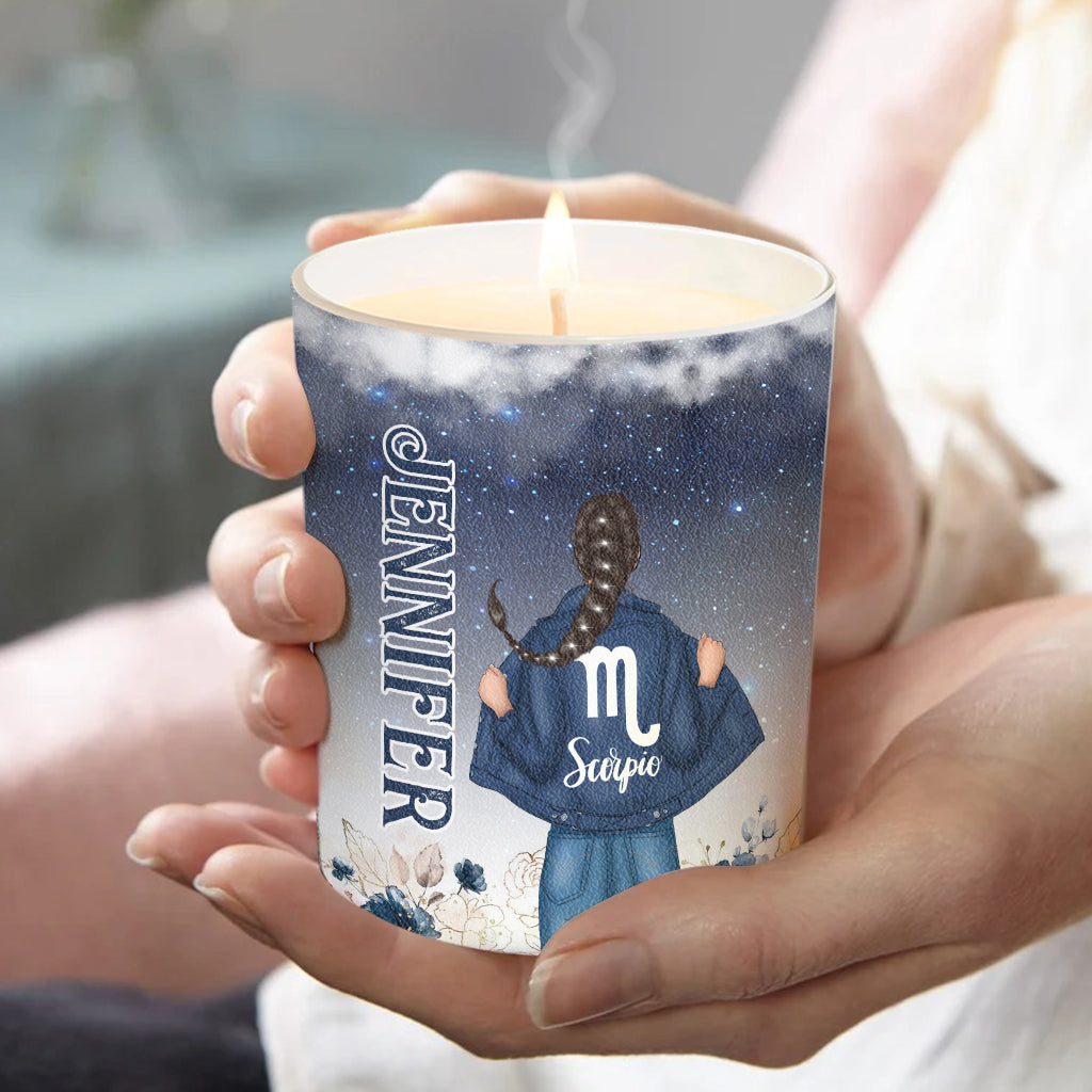 Bougie horoscope personnalisée à motif floral et au couvercle en bois