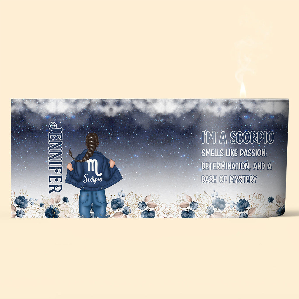 Bougie horoscope personnalisée à motif floral et au couvercle en bois