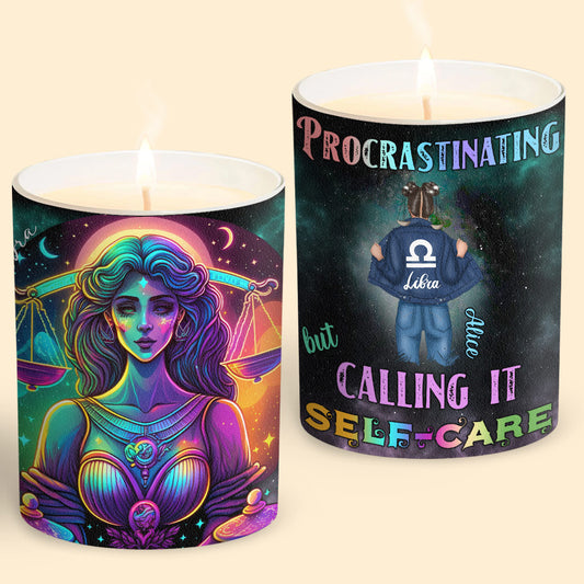 Bougie horoscope personnalisée « Signe stellaire arc-en-ciel » avec couvercle en bois