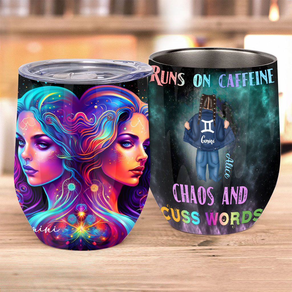 Gobelet à vin personnalisé avec signe astrologique arc-en-ciel et galaxie - Horoscope