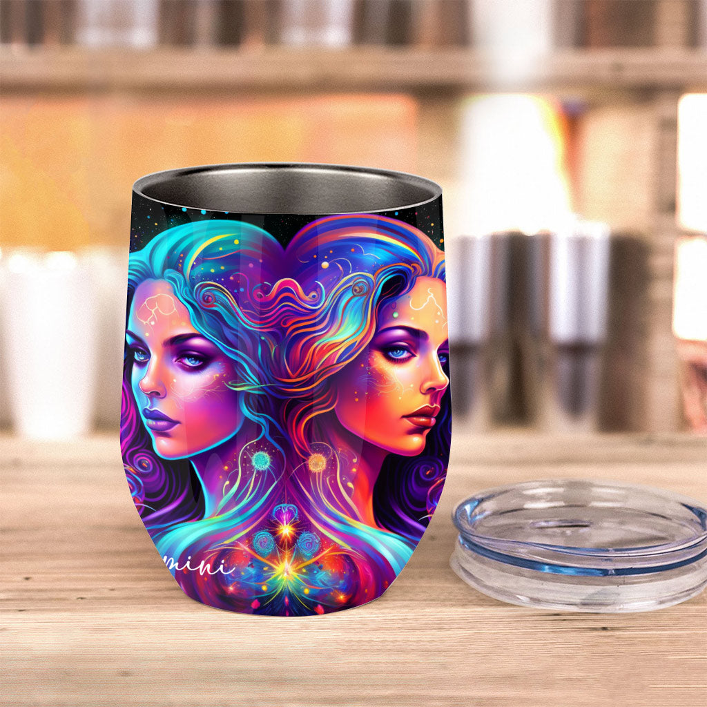 Gobelet à vin personnalisé avec signe astrologique arc-en-ciel et galaxie - Horoscope