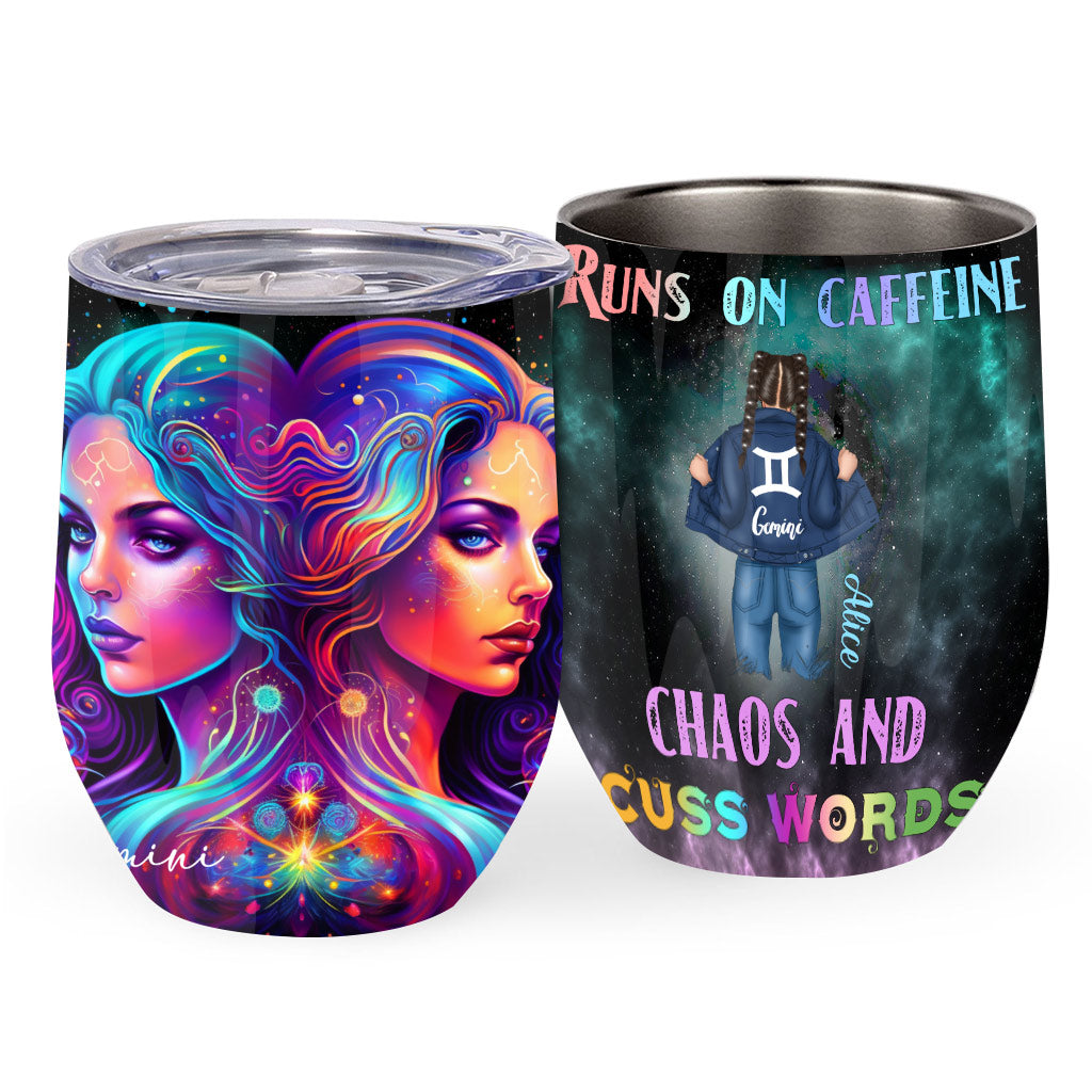 Gobelet à vin personnalisé avec signe astrologique arc-en-ciel et galaxie - Horoscope